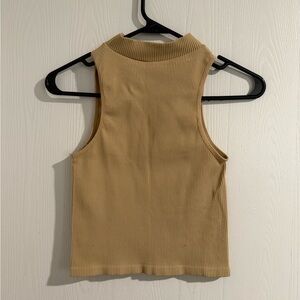 Sleeveless Ribbed Tan Top